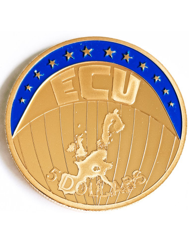 Awers monety Liberia 5 Dolarów 2001 ECU Unia Europejska