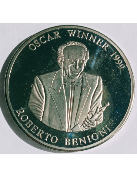 Awers monety Somalia 5 Dolarów 1999 Roberto Benigni Zdobywca Oscara 1999