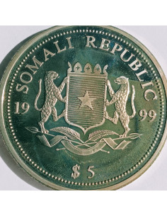 Awers monety Somalia 5 Dolarów 1999 Roberto Benigni Zdobywca Oscara 1999 2