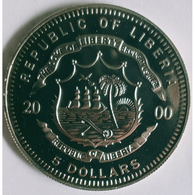 Rewers monety Liberia 5 Dolarów 2000 Europa