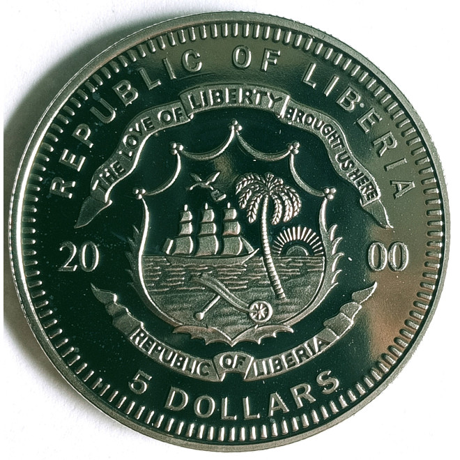 Rewers monety Liberia 5 Dolarów 2000 Europa