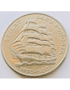 Awers monety 20 Złotych 1980 50 lat Daru Pomorza