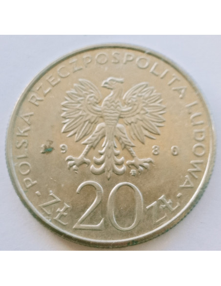 Rewers monety 20 Złotych 1980 50 lat Daru Pomorza
