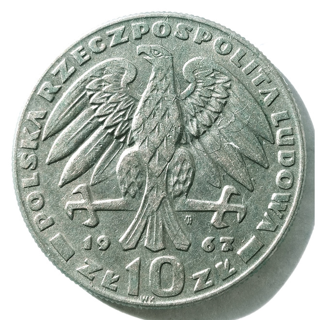 Rewers monety 10 Złotych 1967 20. rocznica śmierci Karola Świerczewskiego