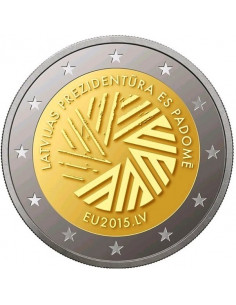 Awers monety Łotwa 2 euro 2015 Rok prezydencji Łotwy w Unii Europejskiej