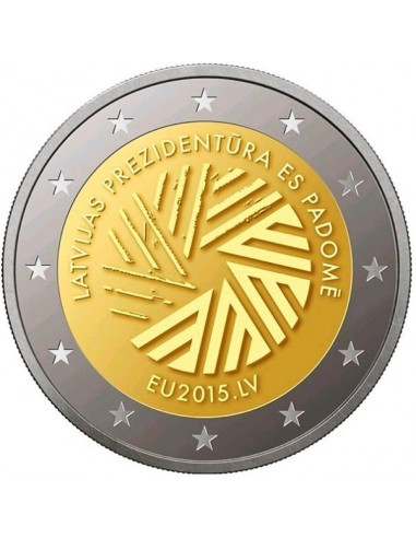Awers monety 2 euro 2015 Rok prezydencji Łotwy w Unii Europejskiej