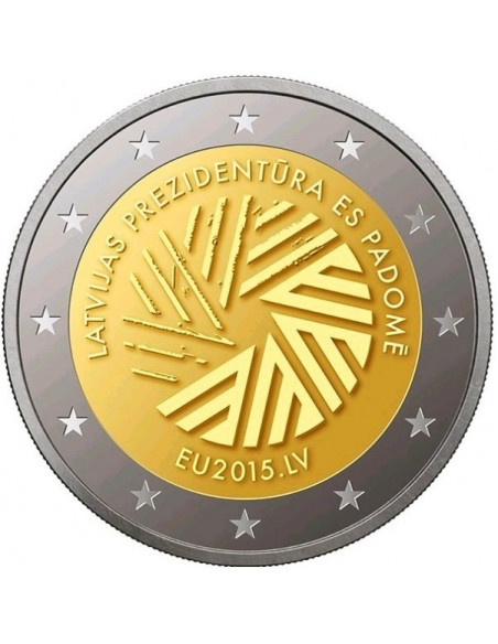 Awers monety Łotwa 2 euro 2015 Rok prezydencji Łotwy w Unii Europejskiej
