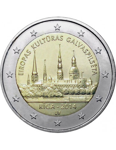 Awers monety 2 euro 2014 Ryga europejska stolica kultury