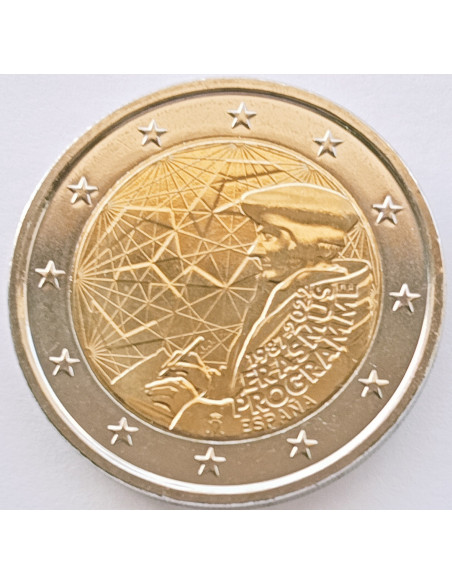 Awers monety Hiszpania 2 euro 2022 35 lat programu Erasmus