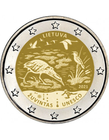 Awers monety 2 euro 2021 Rezerwat Biosfery Žuvintas Żuwinta