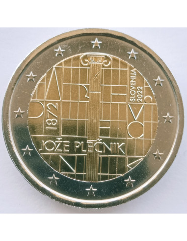 Awers monety Słowenia 2 euro 2022 150. rocznica urodzin Josefa Plecnika