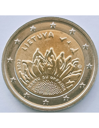 Awers monety Litwa 2 euro 2023 Razem z Ukrainą