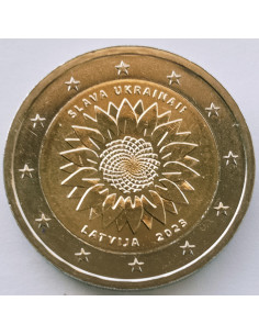 Awers monety Łotwa 2 euro 2023 Chwała Ukrainie