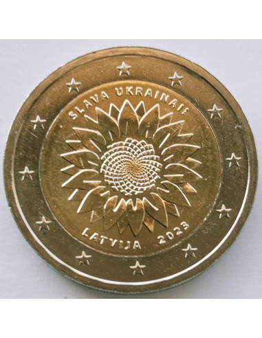 Awers monety Łotwa 2 euro 2023 Chwała Ukrainie