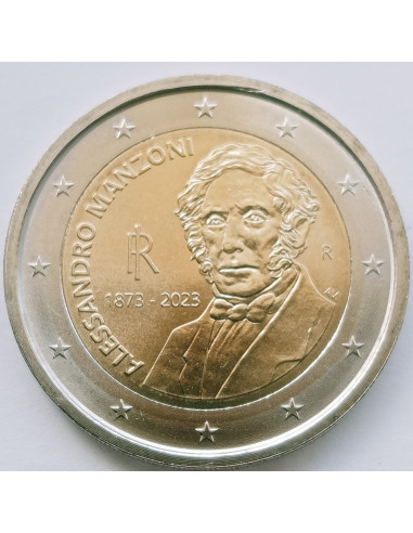 Awers monety Włochy 2 euro 2023 150 rocznica Śmierć Alessandro Manzoniego