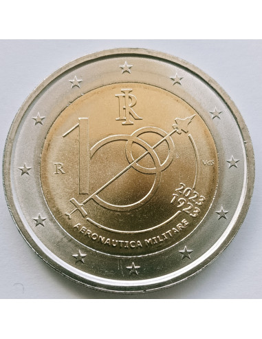 Awers monety Włochy 2 euro 2023 Setna rocznica Sił Powietrznych