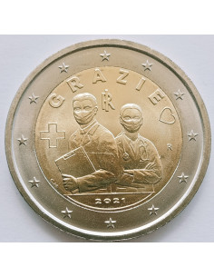 Awers monety Włochy 2 euro 2021 W podziękowaniu dla pracowników ochrony zdrowia