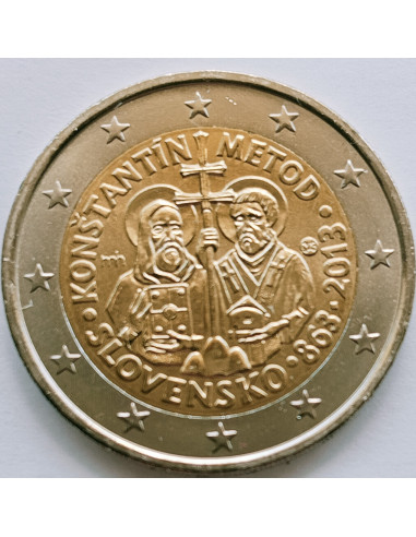 Awers monety Słowacja 2 euro 2013 1150 rocznica rozpoczęcia przez Cyryla i Metodego misji w państwie wielkomorawskim