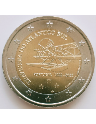 Awers monety Portugalia 2 euro 2022 Setna rocznica pierwszego przelotu samolotem nad południowym Atlantykiem