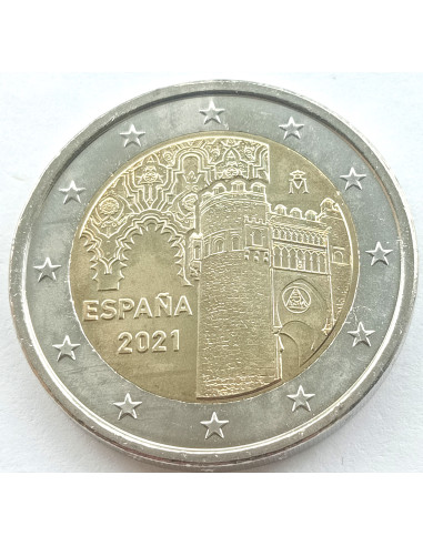 Awers monety Hiszpania 2 euro 2021 Historyczne miasto Toledo