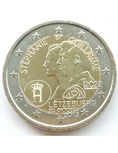 Awers monety Luksemburg 2 euro 2022 10. rocznica królewskiego ślubu wielkiego księcia Wilhelma i hrabiny Stéphanie de Lannoy