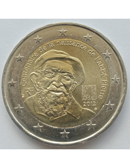 Awers monety Francja 2 euro 2012 Setna rocznica urodzin Abbé Pierre