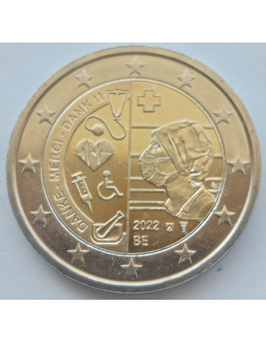 Awers monety Belgia 2 euro 2022 Podziękowanie służbie zdrowia za walkę z pandemią Covid