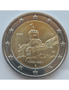 Awers monety Niemcy 2 euro 2022 Turyngia Zamek Wartburg