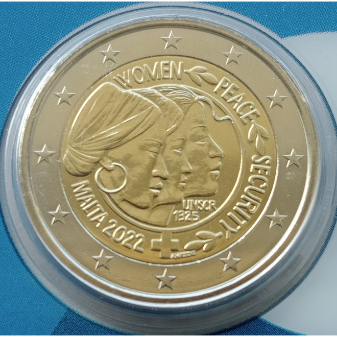 Rewers monety Malta 2 euro 2022 Rezolucja Rady Bezpieczeństwa ONZ nr 1325 w sprawie kobiet pokoju i bezpieczeństwa