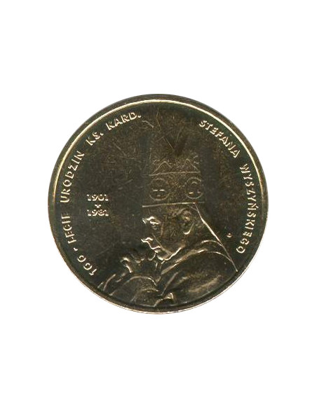 Awers monety 2 zł 2001 100. rocznica urodzin Księdza Kardynała Stefana Wyszyńskiego