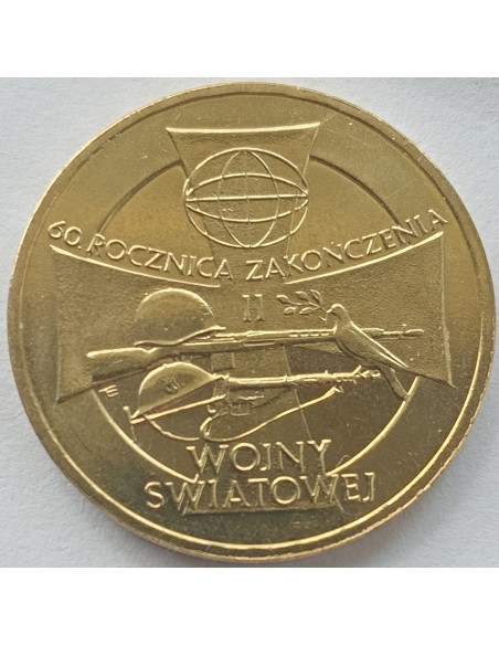 Awers monety 2 zł 2005 60. rocznica zakończenia II wojny światowej