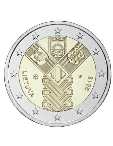 Awers monety 2 euro 2018 Stulecie powstania Niepodległych Państw Bałtyckich Litwa