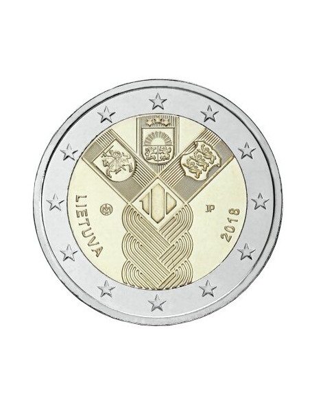 Awers monety Litwa 2 euro 2018 Stulecie powstania Niepodległych Państw Bałtyckich Litwa