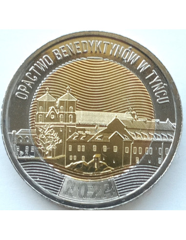 Awers monety 5 zł 2024 Opactwo Benedyktynów w Tyńcu