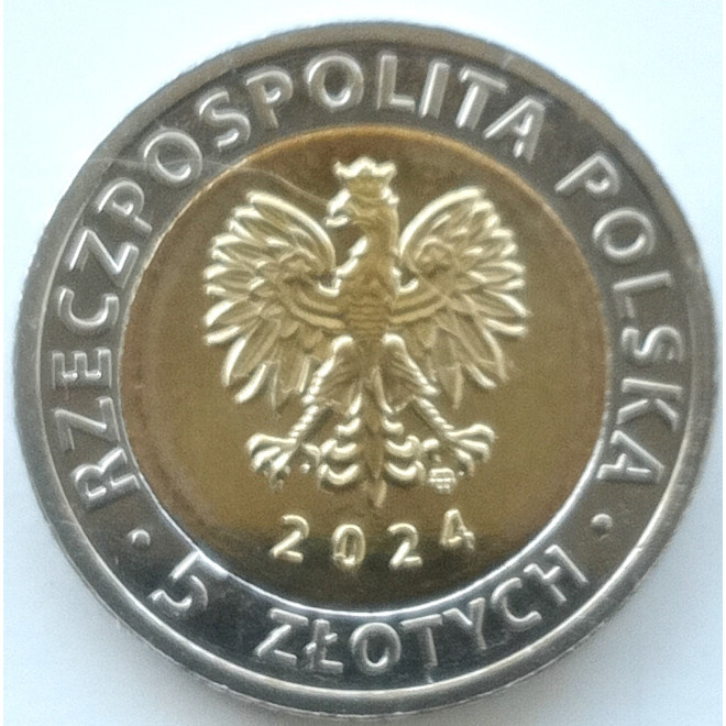 Rewers monety 5 zł 2024 Opactwo Benedyktynów w Tyńcu