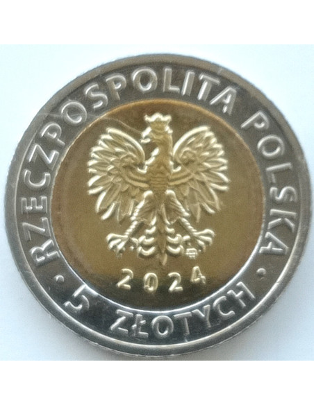 Rewers monety 5 zł 2024 Opactwo Benedyktynów w Tyńcu