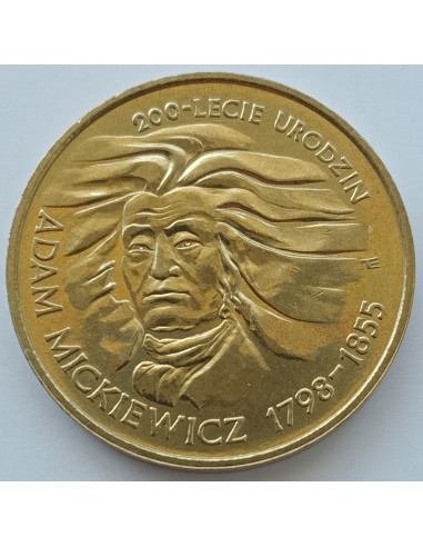 Awers monety 2 zł 1998 200lecie urodzin Adama Mickiewicza