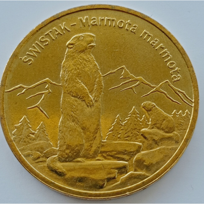 Rewers monety 2 zł 2006 Zwierzęta świata: Świstak woreczek 50 szt.