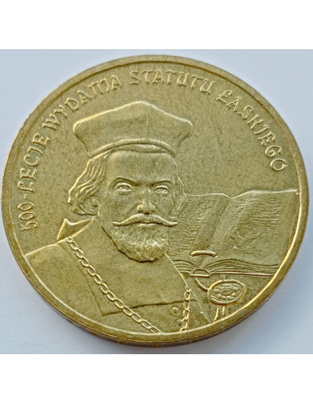 Awers monety 2 zł 2006 500lecie wydania Statutu Łaskiego