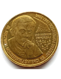 Awers monety 2 zł 2009 25. rocznica męczeńskiej śmierci księdza Jerzego Popiełuszki