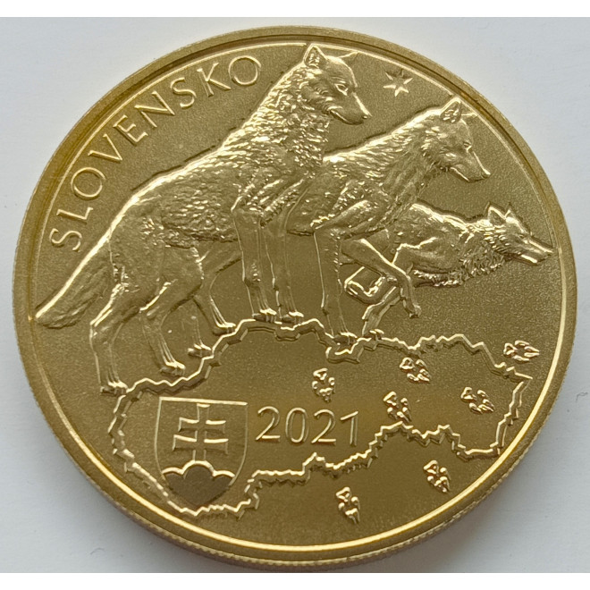 Rewers monety Słowacja 5 euro 2021 Wilk