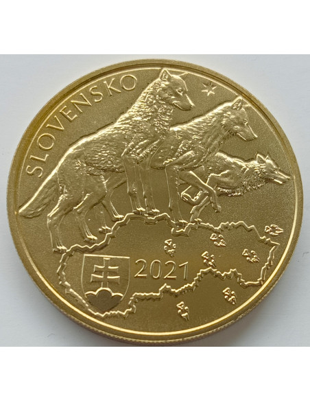 Rewers monety Słowacja 5 euro 2021 Wilk