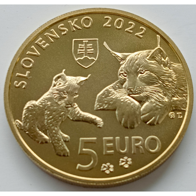 Rewers monety Słowacja 5 euro 2022 Ryś