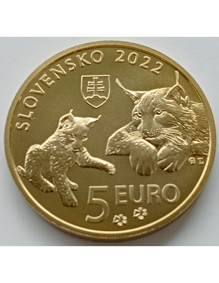 Rewers monety Słowacja 5 euro 2022 Ryś