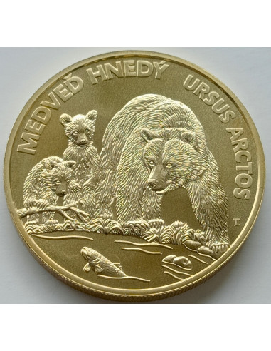 Awers monety Słowacja 5 euro 2023 Niedźwiedź brunatny