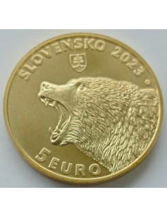 Awers monety Słowacja 5 euro 2023 Niedźwiedź brunatny 2