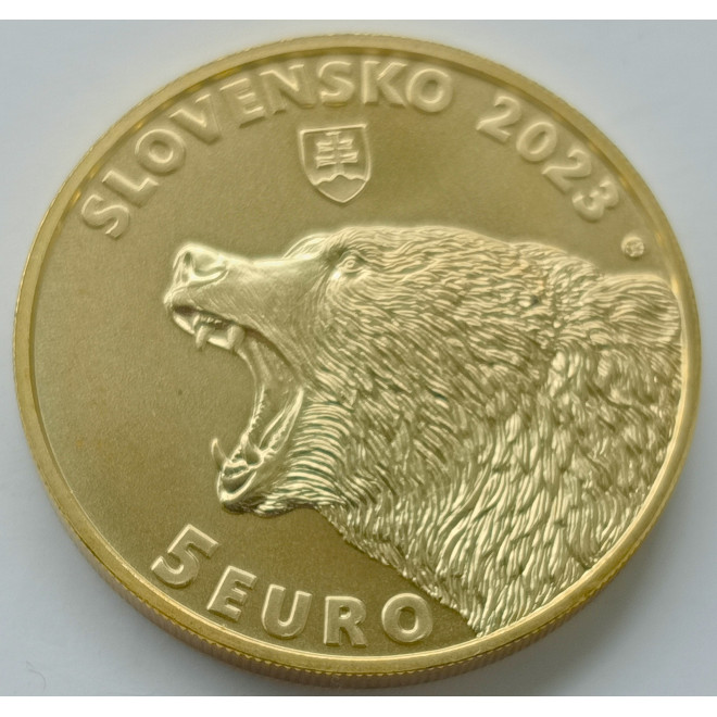Rewers monety Słowacja 5 euro 2023 Niedźwiedź brunatny