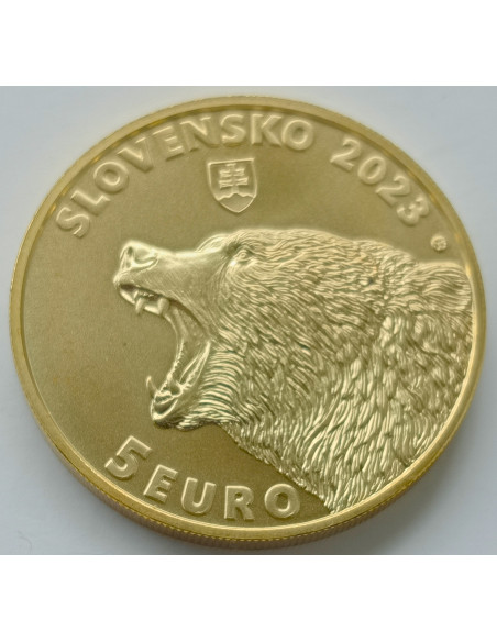 Rewers monety Słowacja 5 euro 2023 Niedźwiedź brunatny