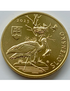 Awers monety Słowacja 5 euro 2023 Bocian czarny 2