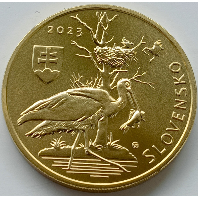 Rewers monety Słowacja 5 euro 2023 Bocian czarny